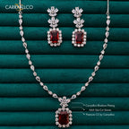 Carryallco Crimson Charm Leaf Accent American Diamond Necklace Set Carryallco