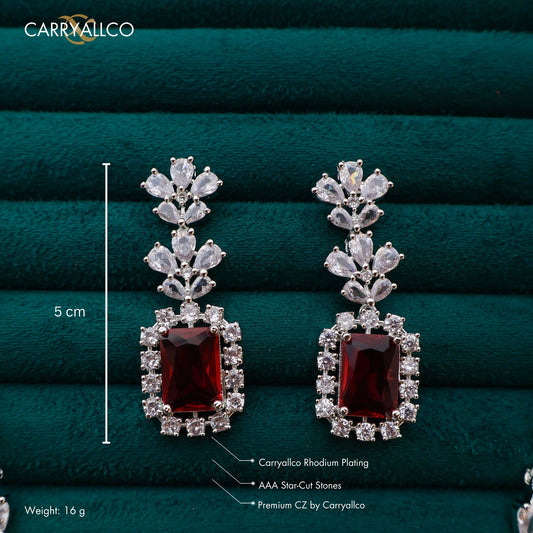 Carryallco Crimson Charm Leaf Accent American Diamond Necklace Set