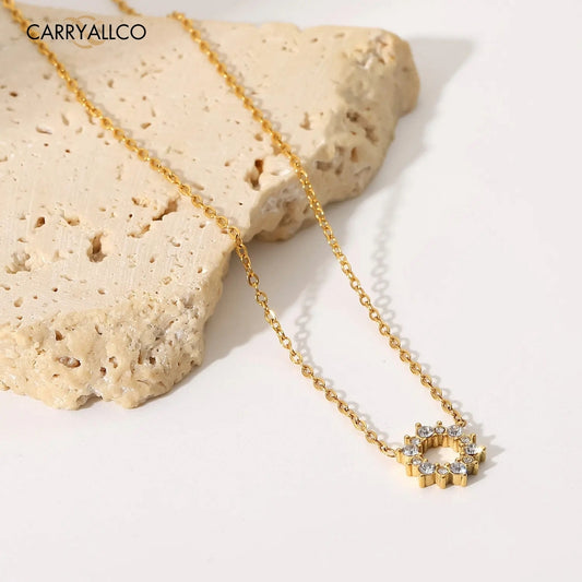 Carryallco Dainty 18K Gold-Plated Brilliant Cut Stone Pendant Necklace