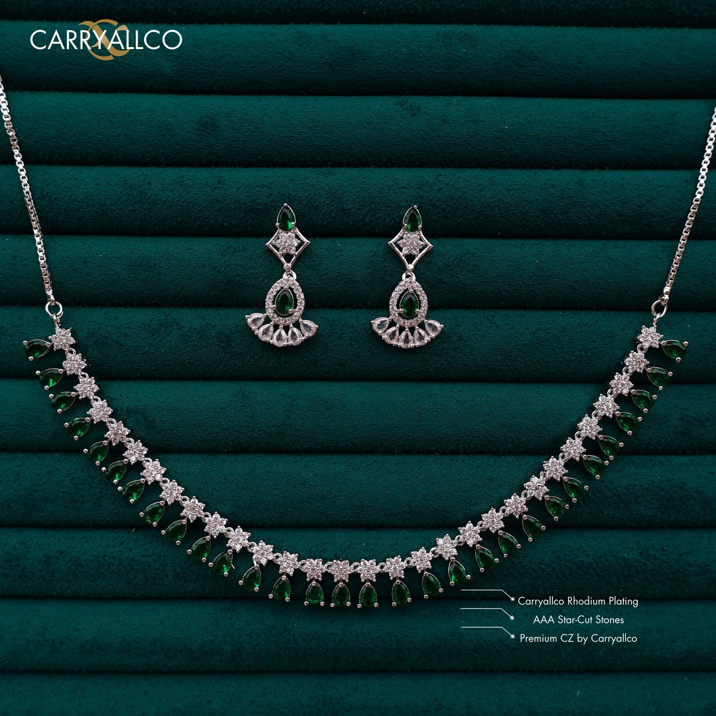 Carryallco Emerald Radiance American Diamond Necklace Set