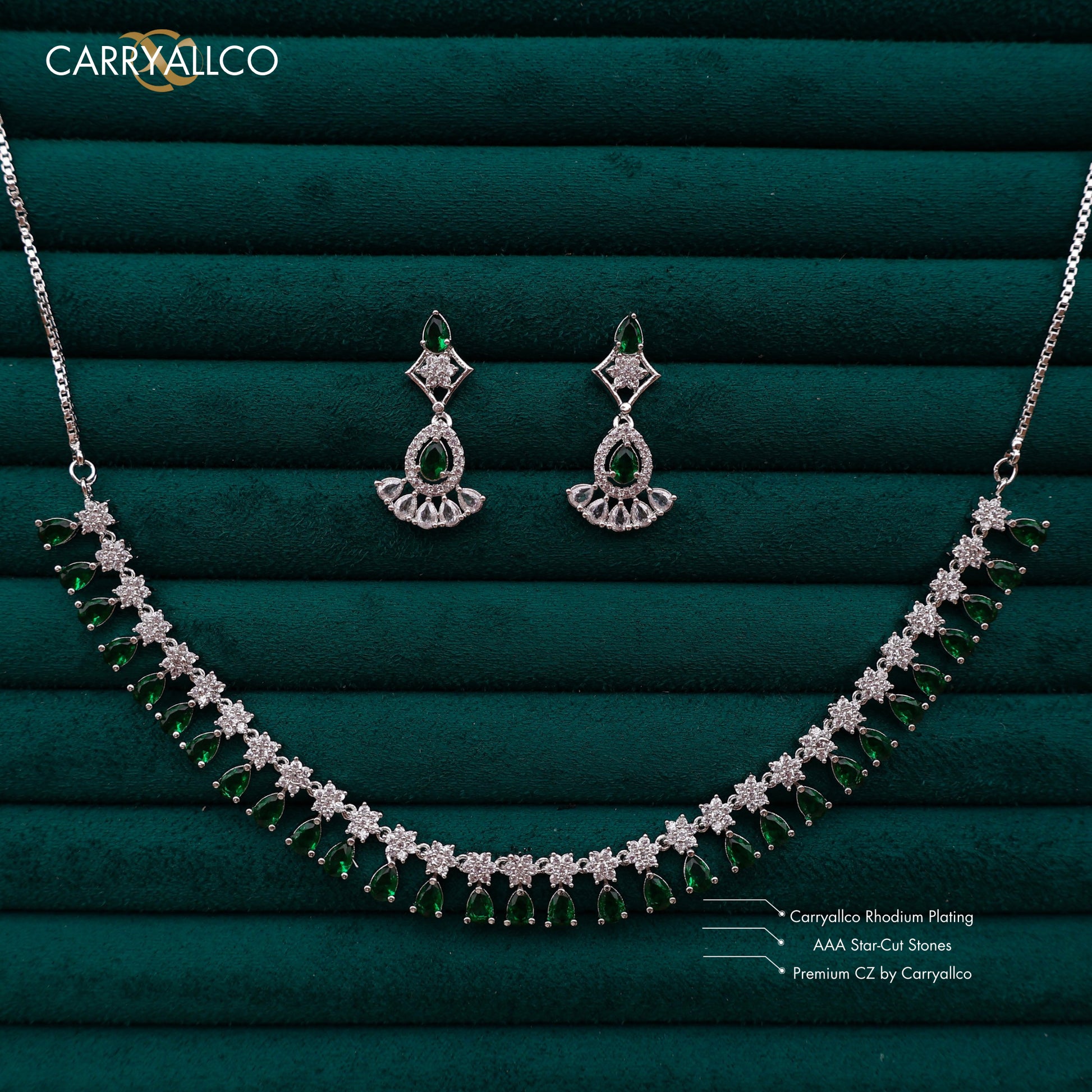 Carryallco Emerald Radiance American Diamond Necklace Set