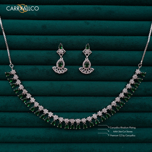 Carryallco Emerald Radiance American Diamond Necklace Set