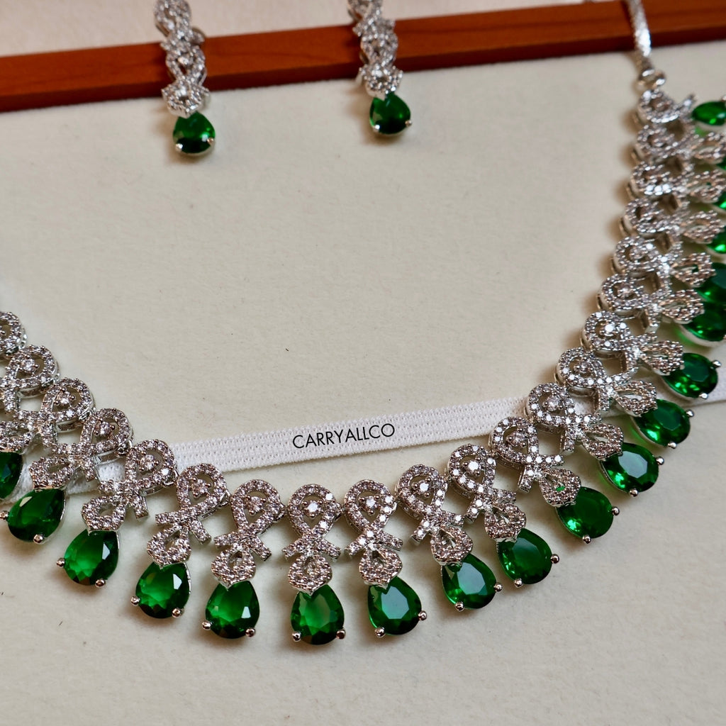 Carryallco Emerald Radiance American Diamond Necklace Set