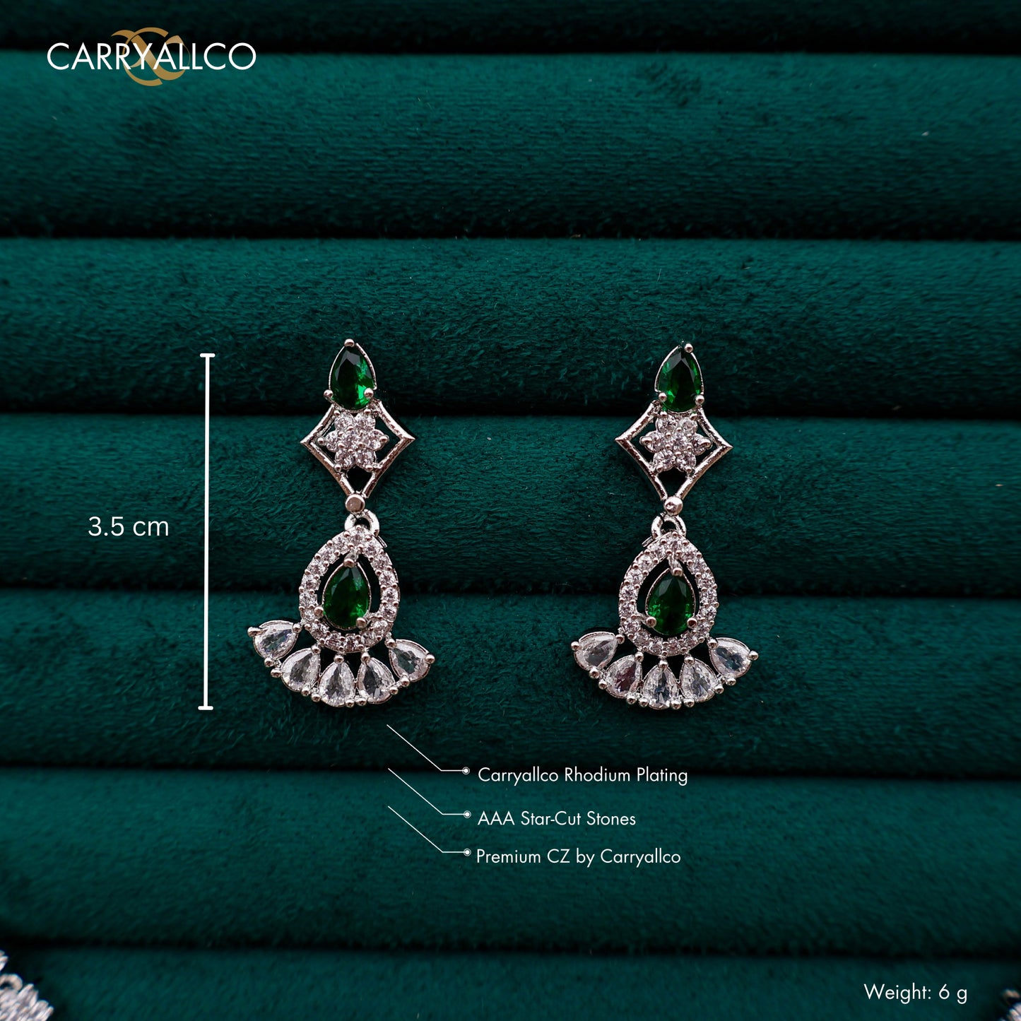 Carryallco Emerald Radiance American Diamond Necklace Set earring