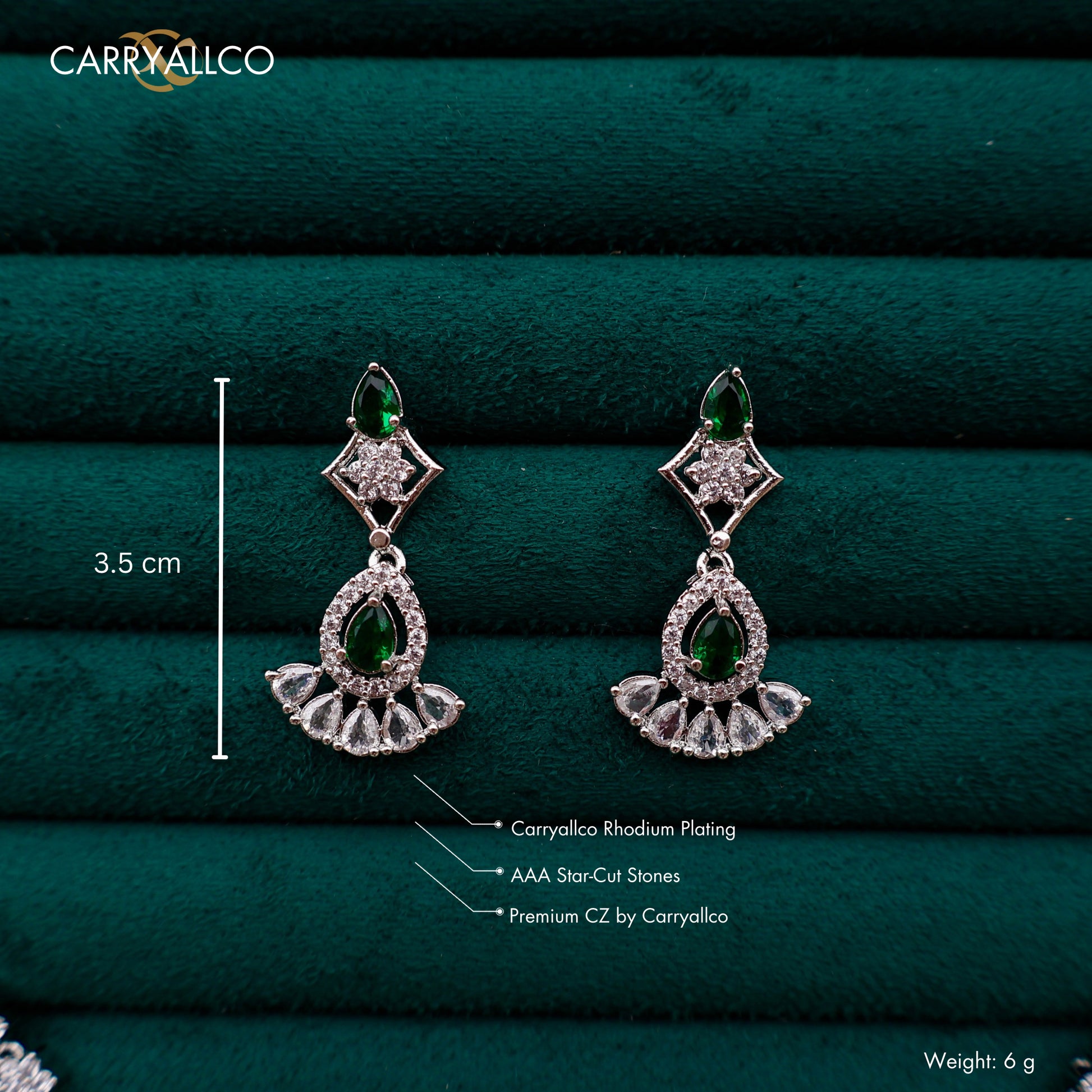 Carryallco Emerald Radiance American Diamond Necklace Set earring