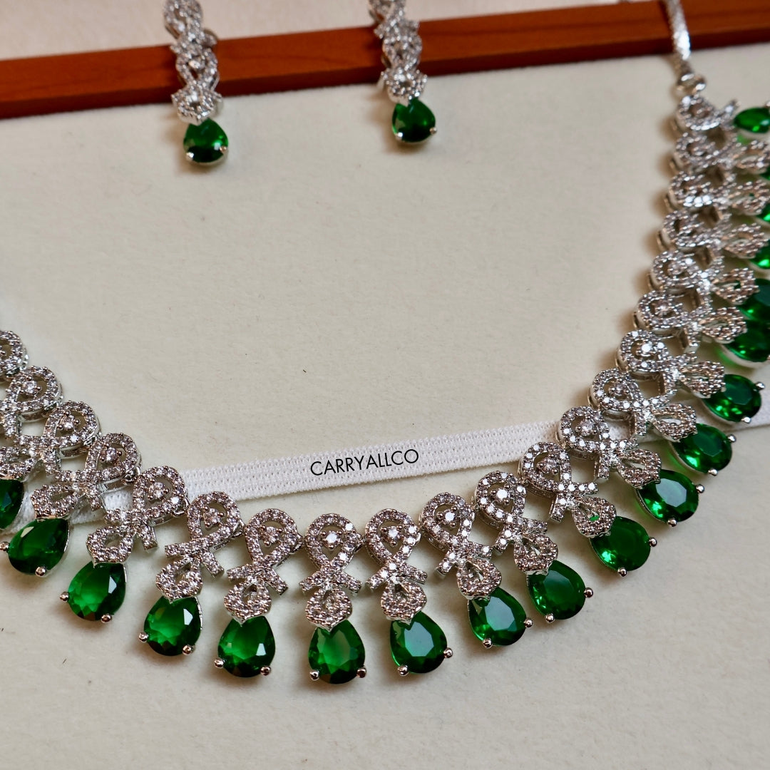 Carryallco Emerald Radiance American Diamond Necklace Set