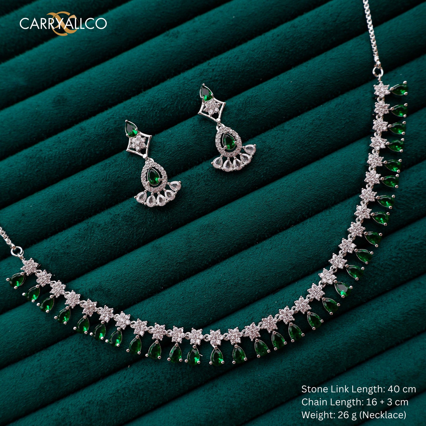 Carryallco Emerald Radiance American Diamond Necklace Set