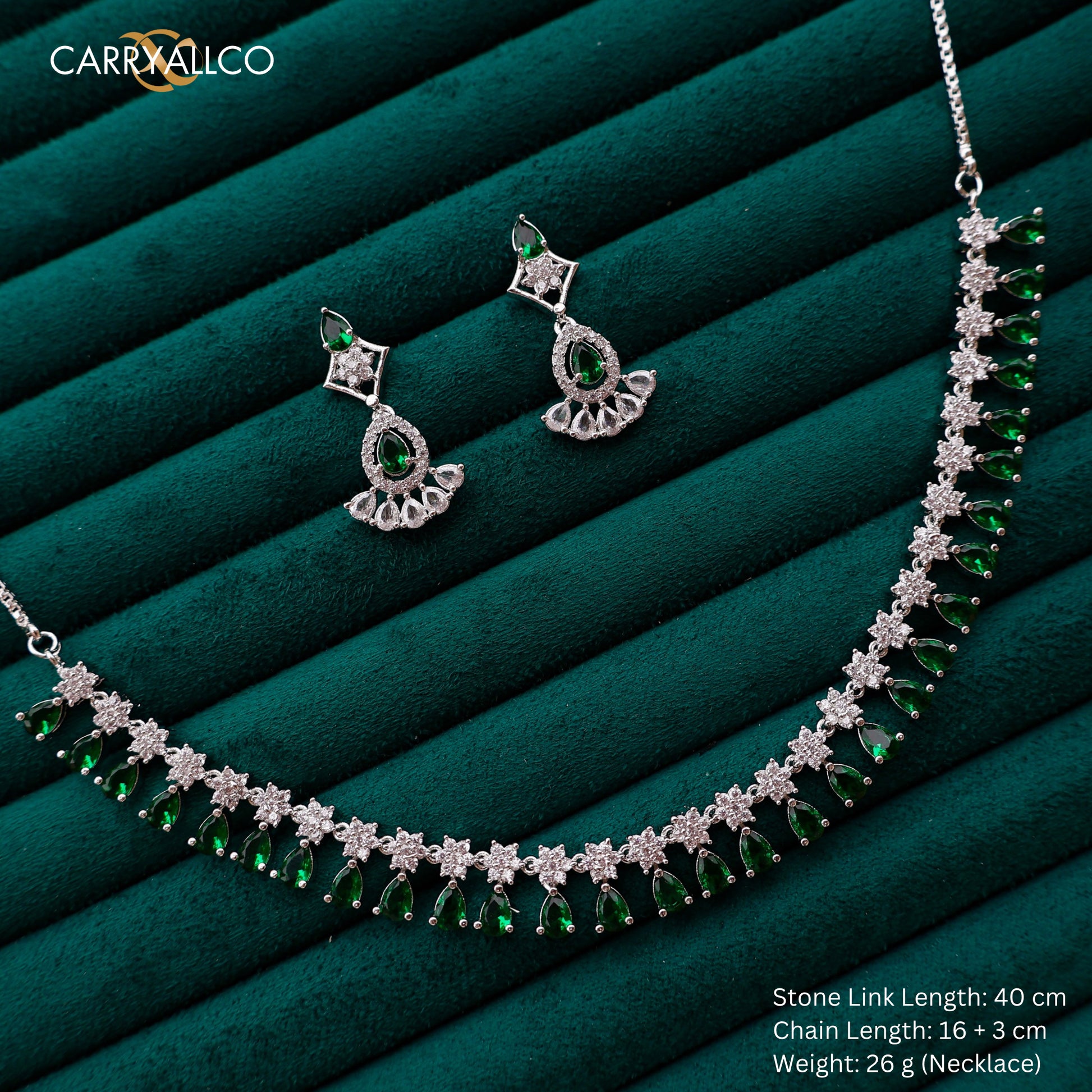 Carryallco Emerald Radiance American Diamond Necklace Set