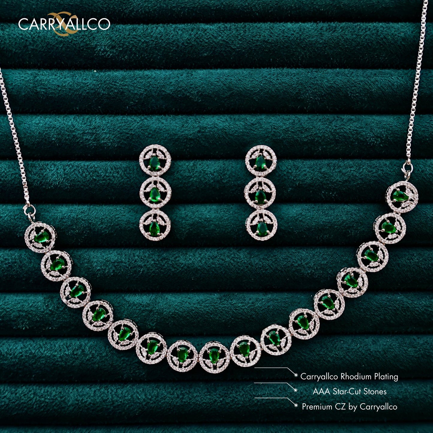 Carryallco Emerald Single Line American Diamond Necklace