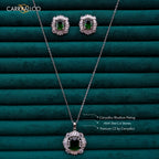 Carryallco Emerald Square Charm Diamond Pendant Set CARRYALLCO