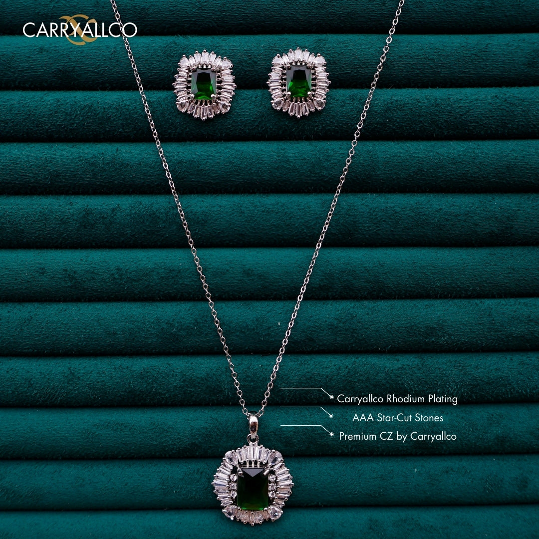 Carryallco Emerald Square Charm Diamond Pendant Set CARRYALLCO