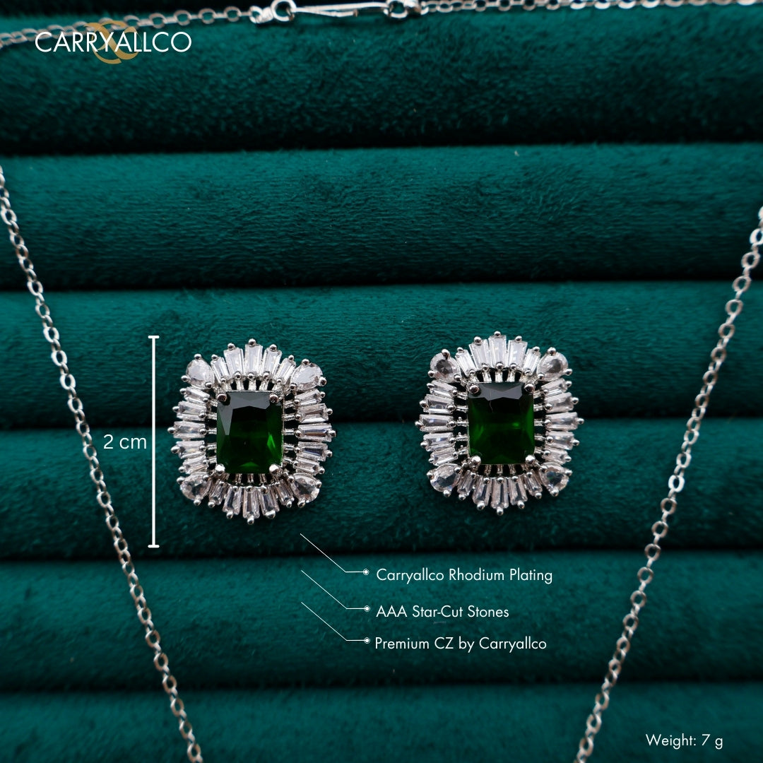 Carryallco Emerald Square Charm Diamond Pendant Set CARRYALLCO