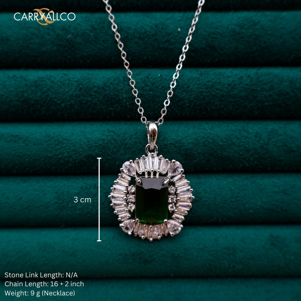 Carryallco Emerald Square Charm Diamond Pendant Set CARRYALLCO