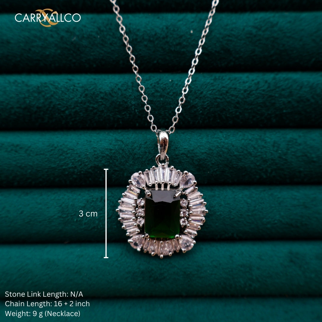 Carryallco Emerald Square Charm Diamond Pendant Set CARRYALLCO