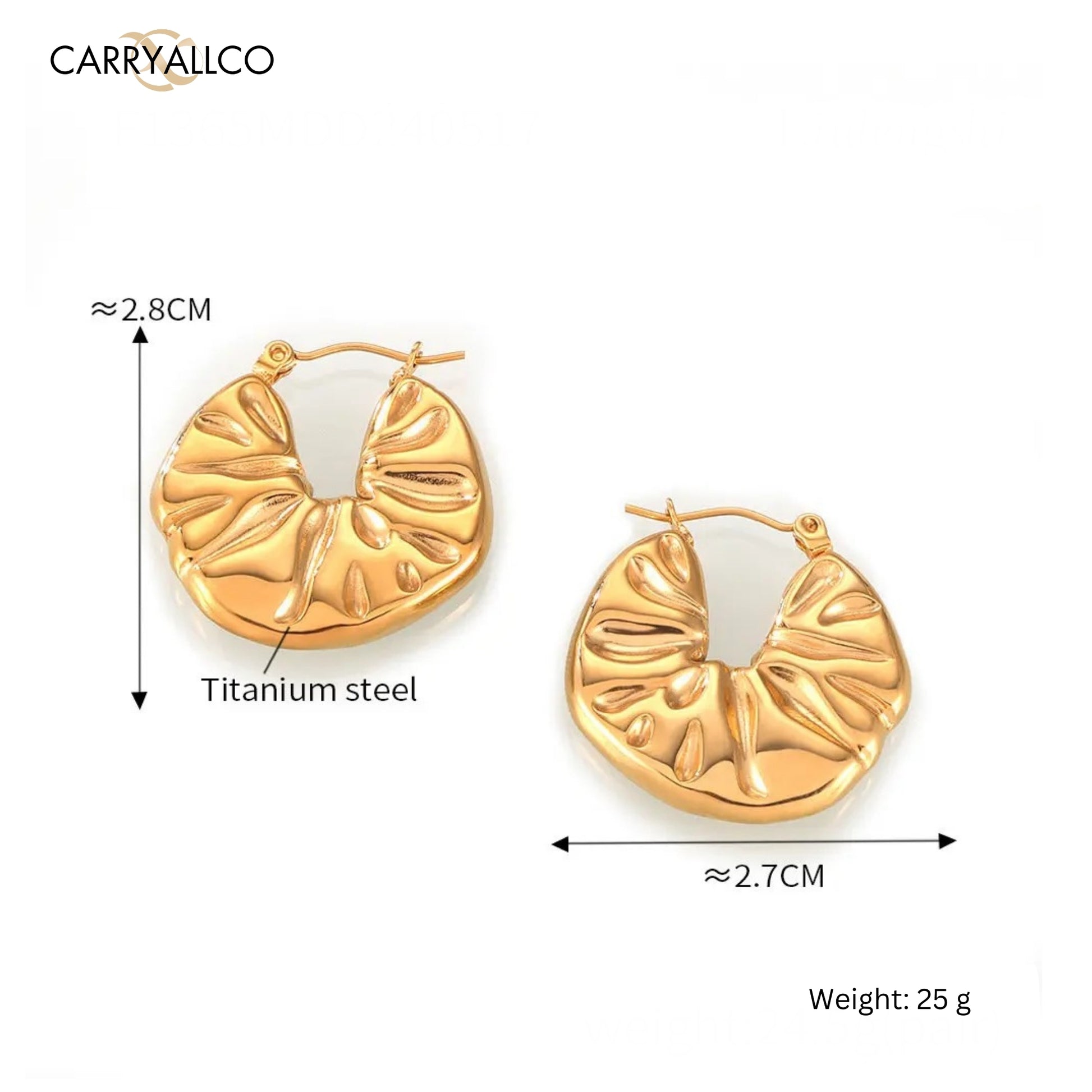 Carryallco Ethereal Hammered Leaf Hoops dimension