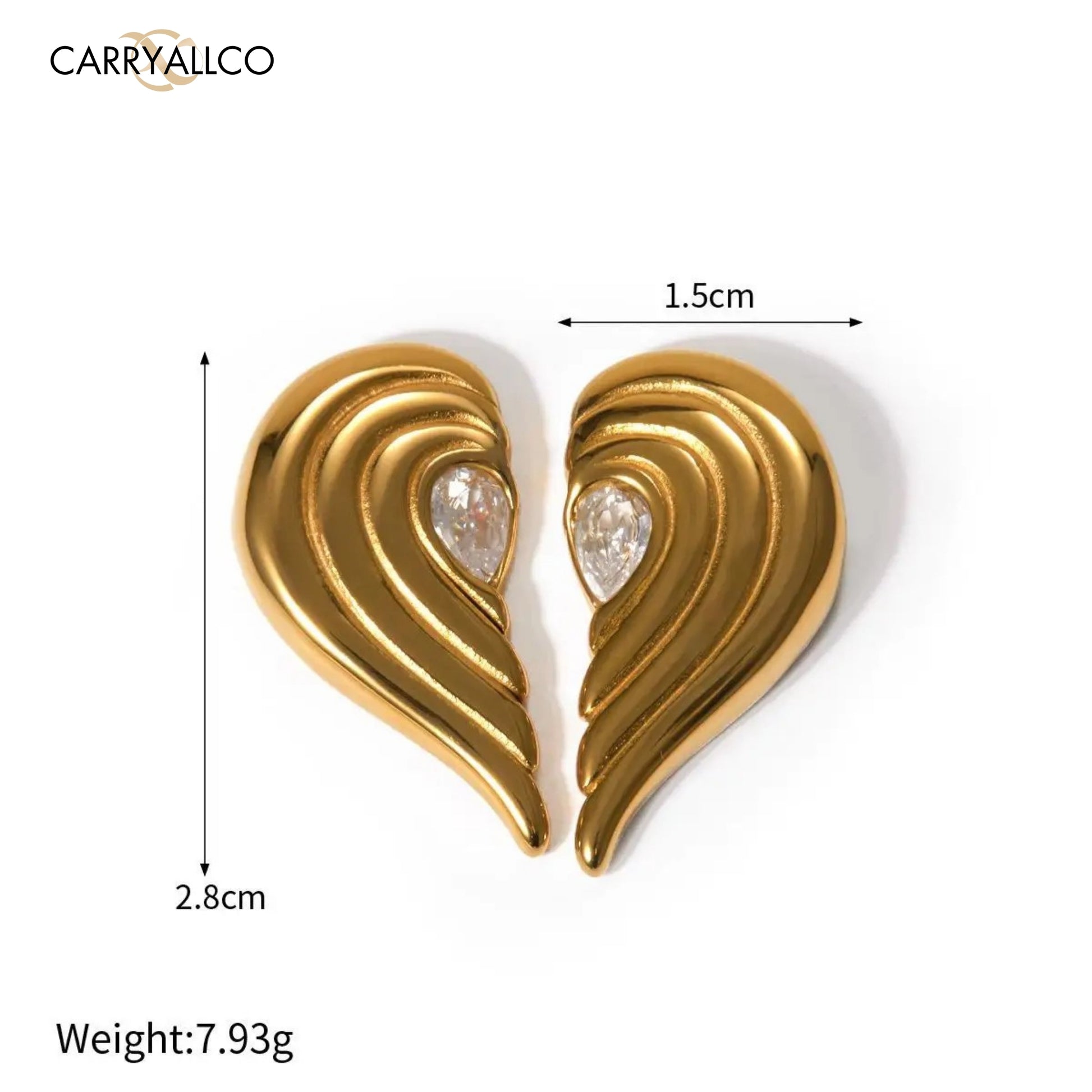 Carryallco Joyas De Acero Half Heart Earring-18K Gold Plated