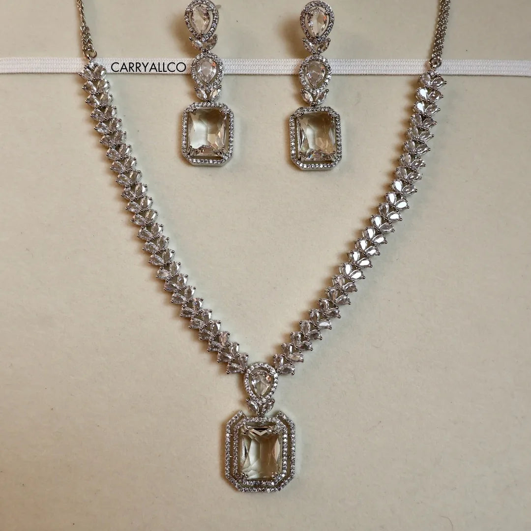 Carryallco Luminous White American Diamond Necklace Set