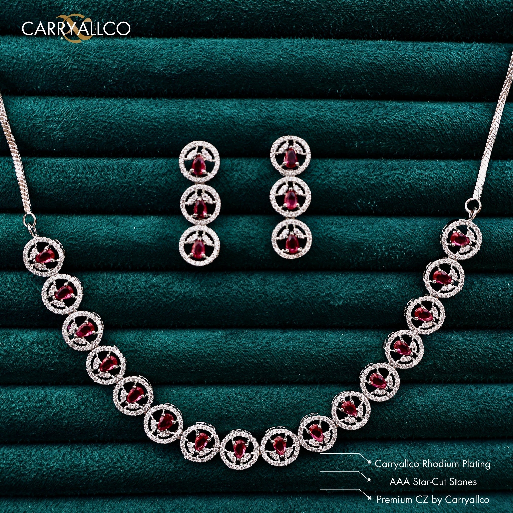 Carryallco Red Stone Single Line American Diamond Necklace Carryallco
