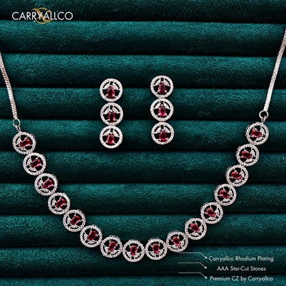Carryallco Red Stone Single Line American Diamond Necklace