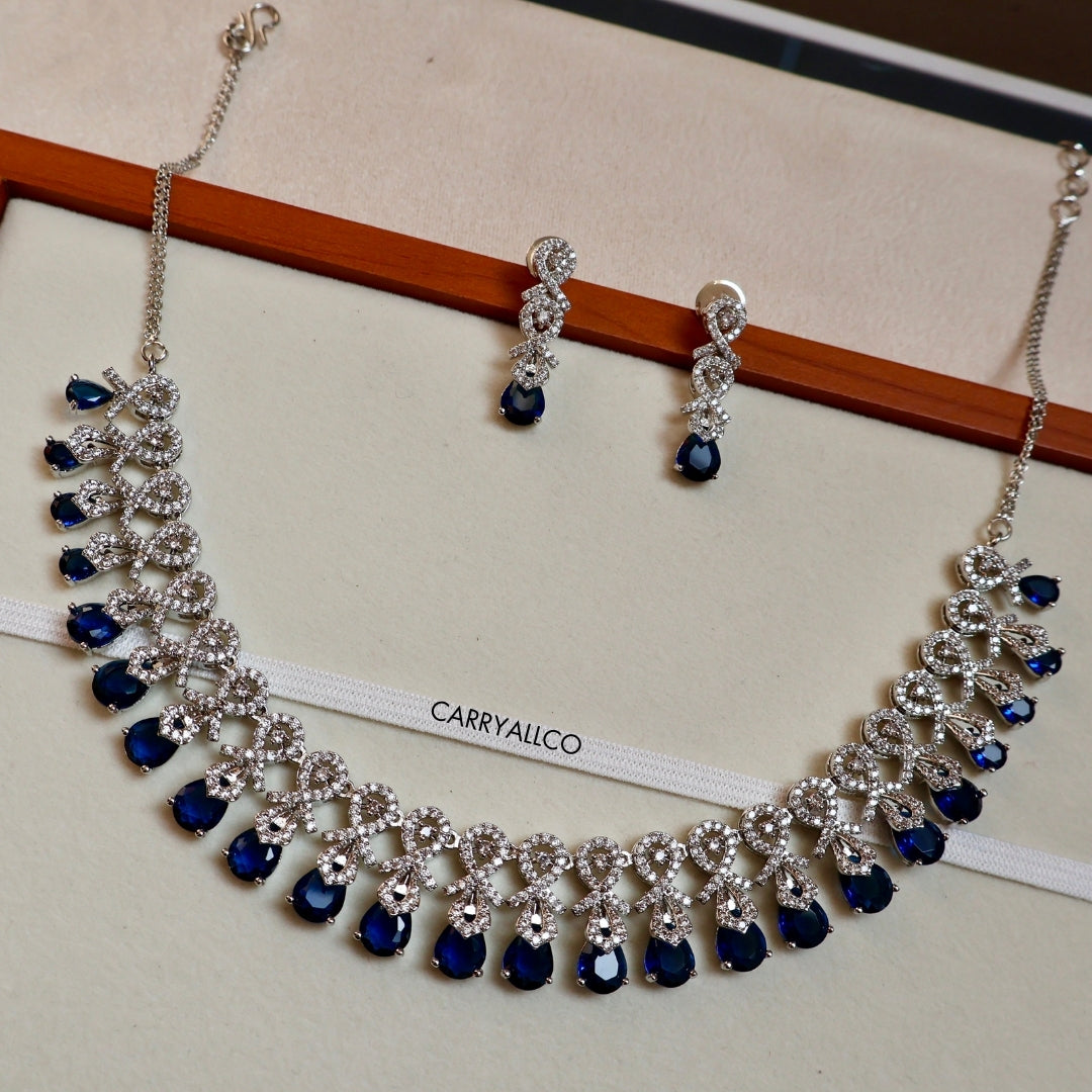 Carryallco Sapphire Glow American Diamond Necklace Set