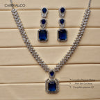 Carryallco Sapphire Square American Diamond Luxe Necklace Set Carryallco