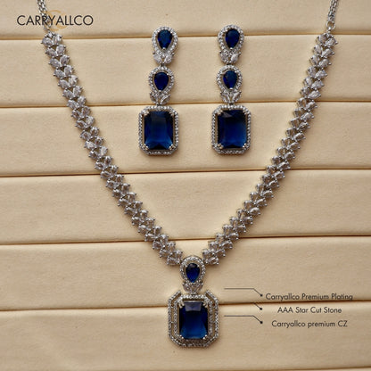 Carryallco Sapphire Square American Diamond Luxe Necklace Set