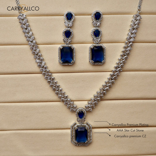 Carryallco Sapphire Square American Diamond Luxe Necklace Set