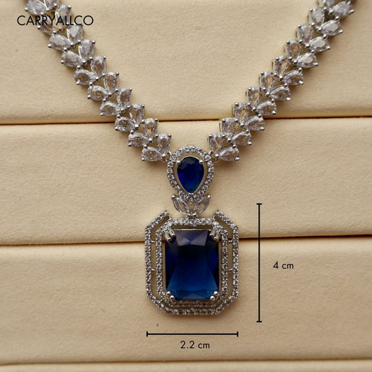 Carryallco Sapphire Square American Diamond Luxe Necklace Set