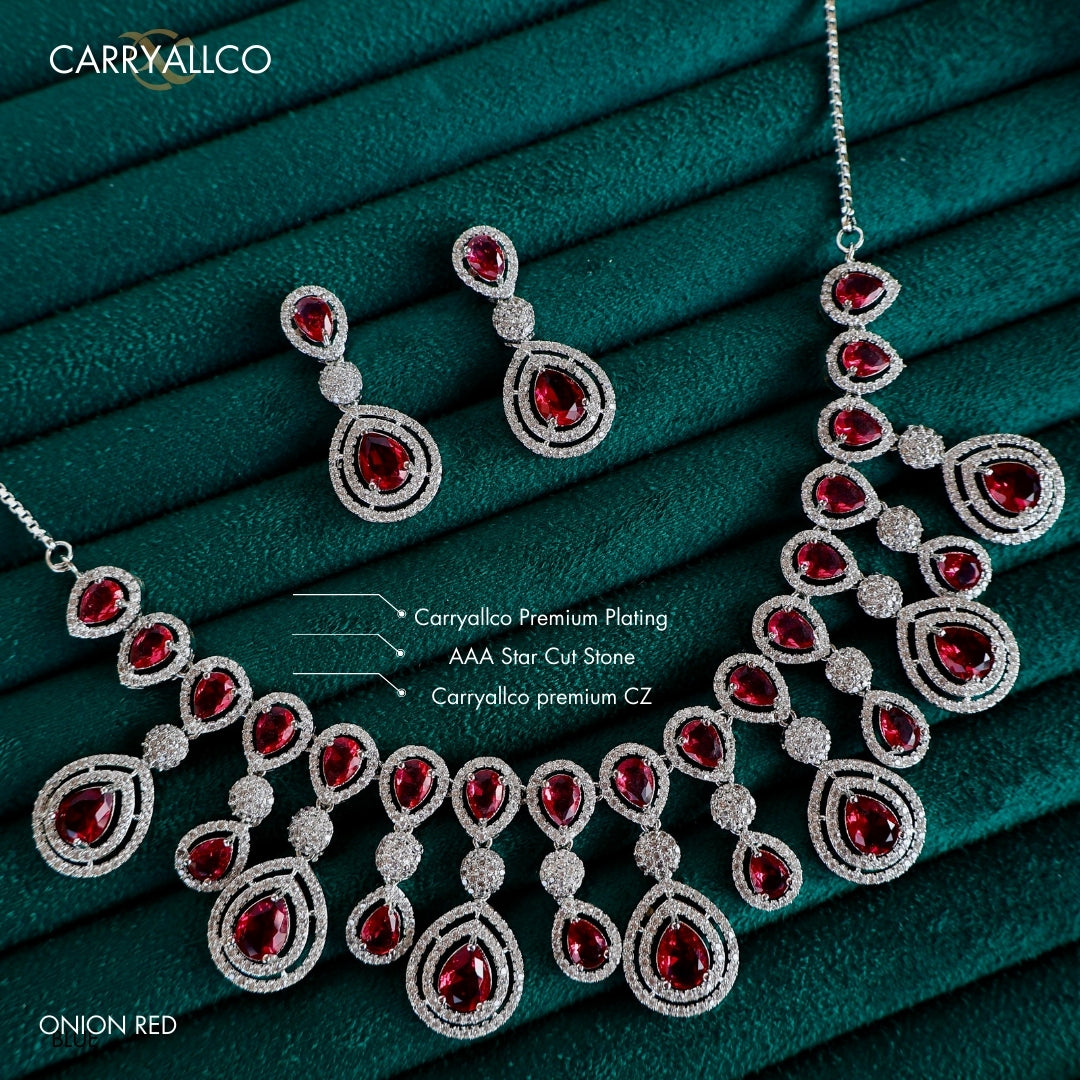 Carryallco Scarlet Radiance American Diamond Necklace Set