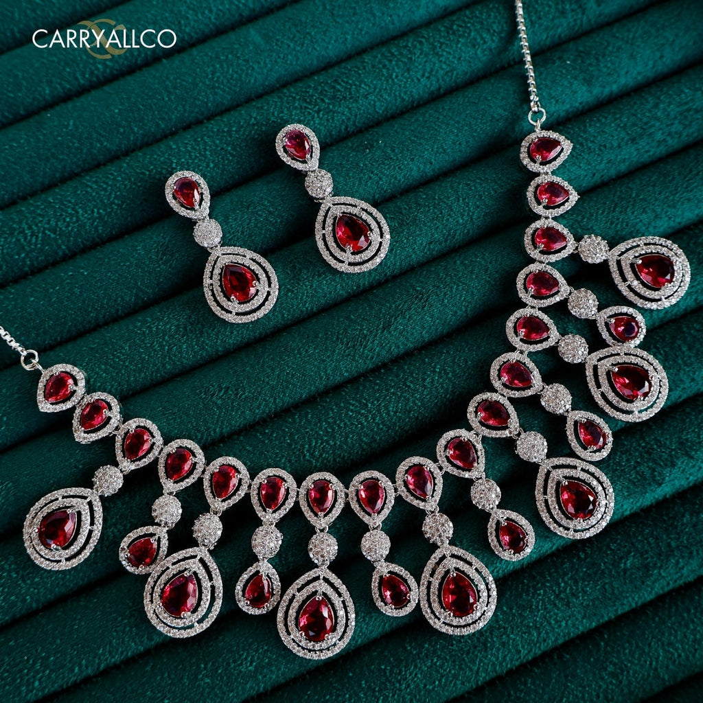 Carryallco Scarlet Radiance American Diamond Necklace Set Carryallco