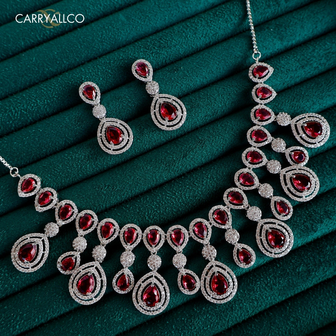 Carryallco Scarlet Radiance American Diamond Necklace Set