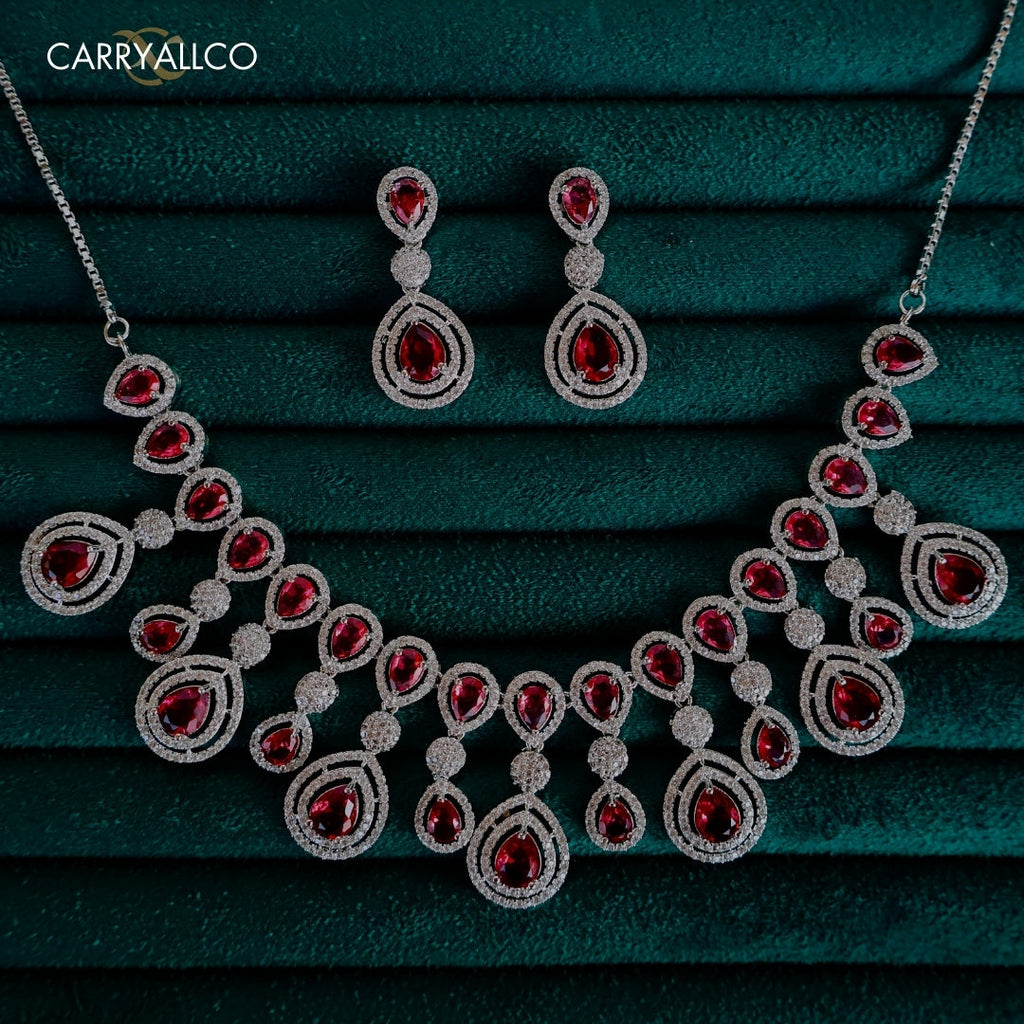 Carryallco Scarlet Radiance American Diamond Necklace Set Carryallco