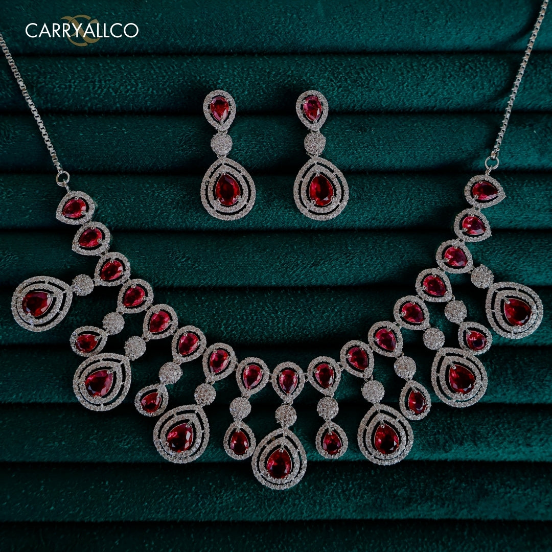 Carryallco Scarlet Radiance American Diamond Necklace Set
