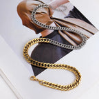 Gold and silver chain necklaces on a magazine background