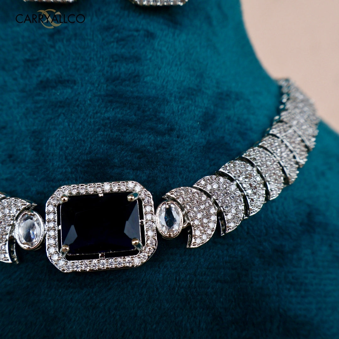 Celestial Blue Star-Cut American Diamond Necklace Set