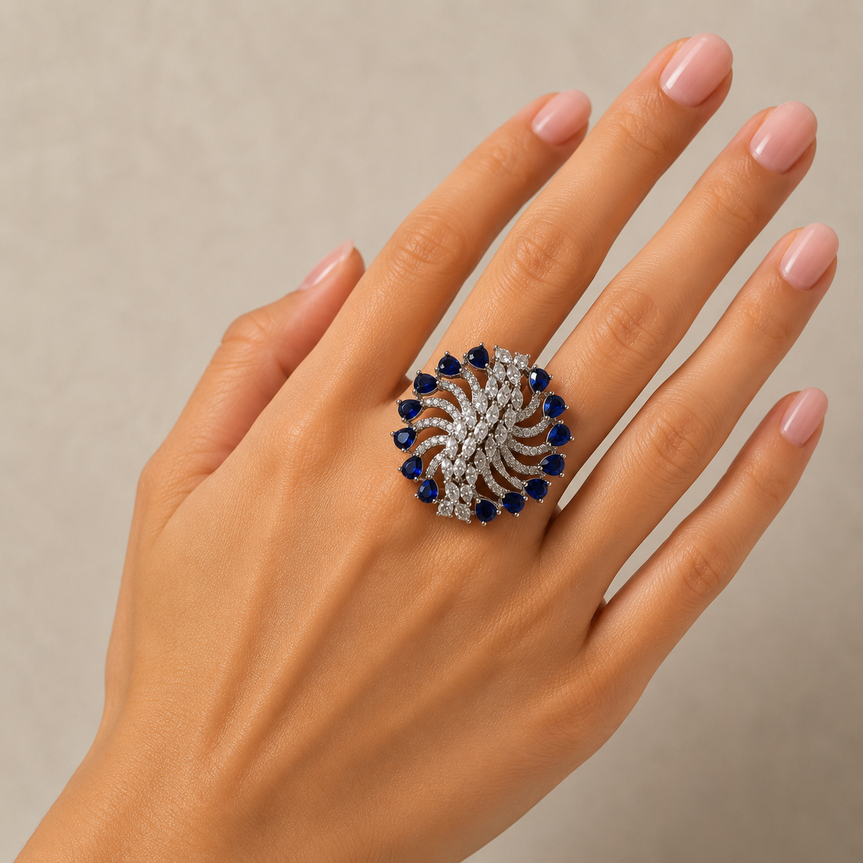 CZ Swirl Feather Cocktail Ring