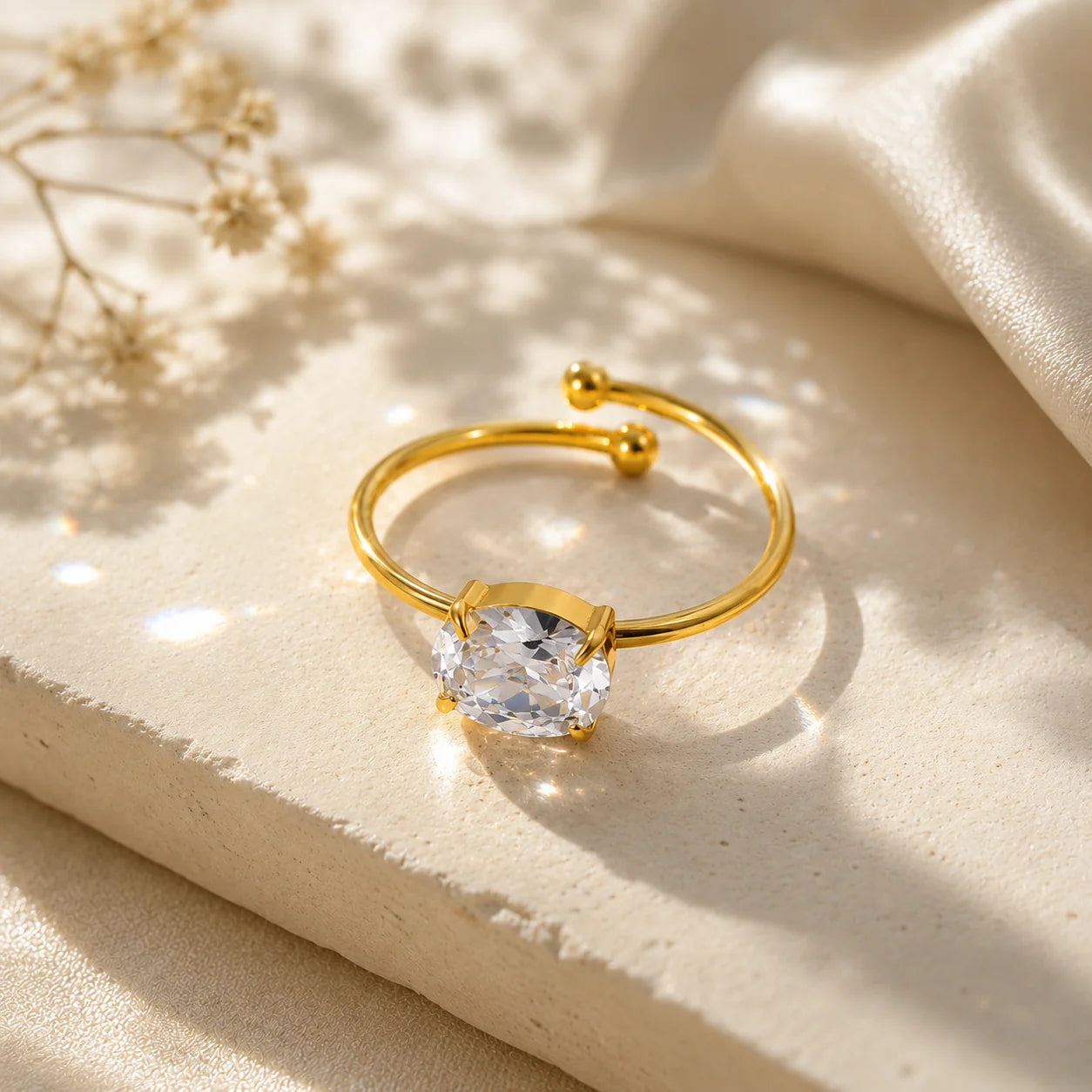 Crystal Zircon Solitaire Ring – Lifestyle View | 18K Gold Plated | Carryallco India