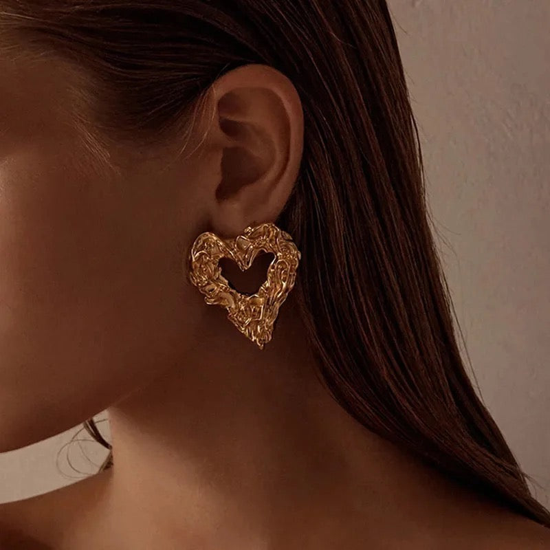 Chunky Lava Heart Hoop Earrings