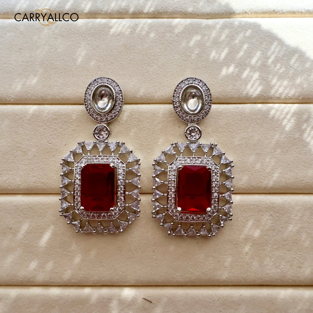 Crimson Radiance American Diamond Earrings Carryallco