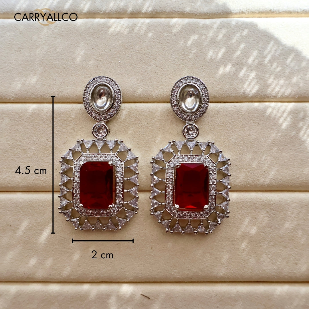 Crimson Radiance American Diamond Earrings Carryallco