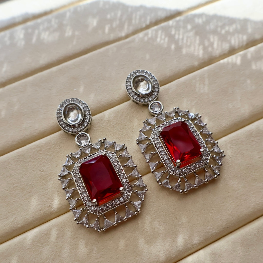 Crimson Radiance American Diamond Earrings Carryallco