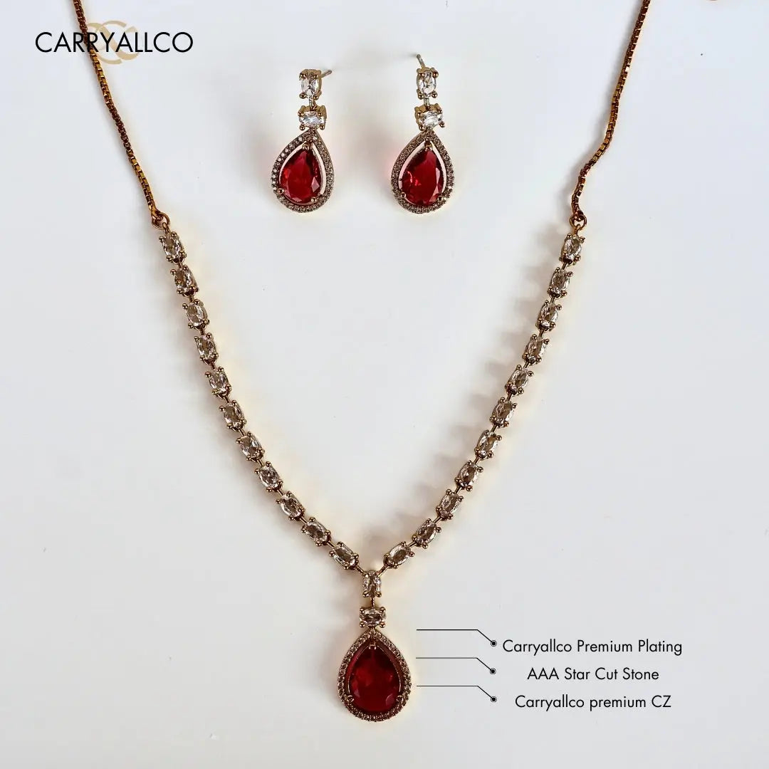 Crimson Radiance American Diamond Necklace Set
