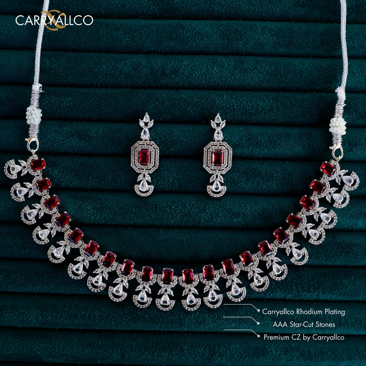 Crimson Blossom American Diamond Necklace Set