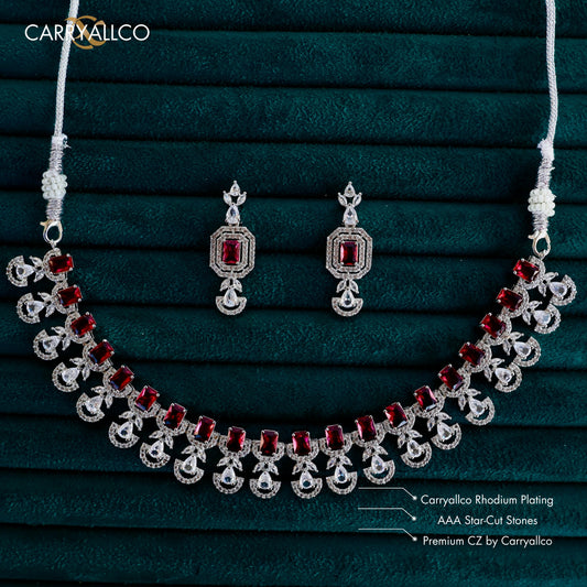 Crimson Blossom American Diamond Necklace Set