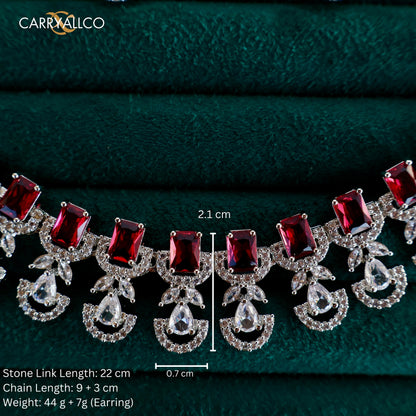 Crimson Blossom American Diamond Necklace Set