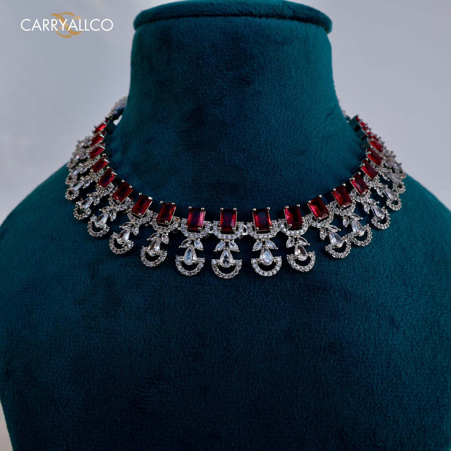 Crimson Blossom American Diamond Necklace Set