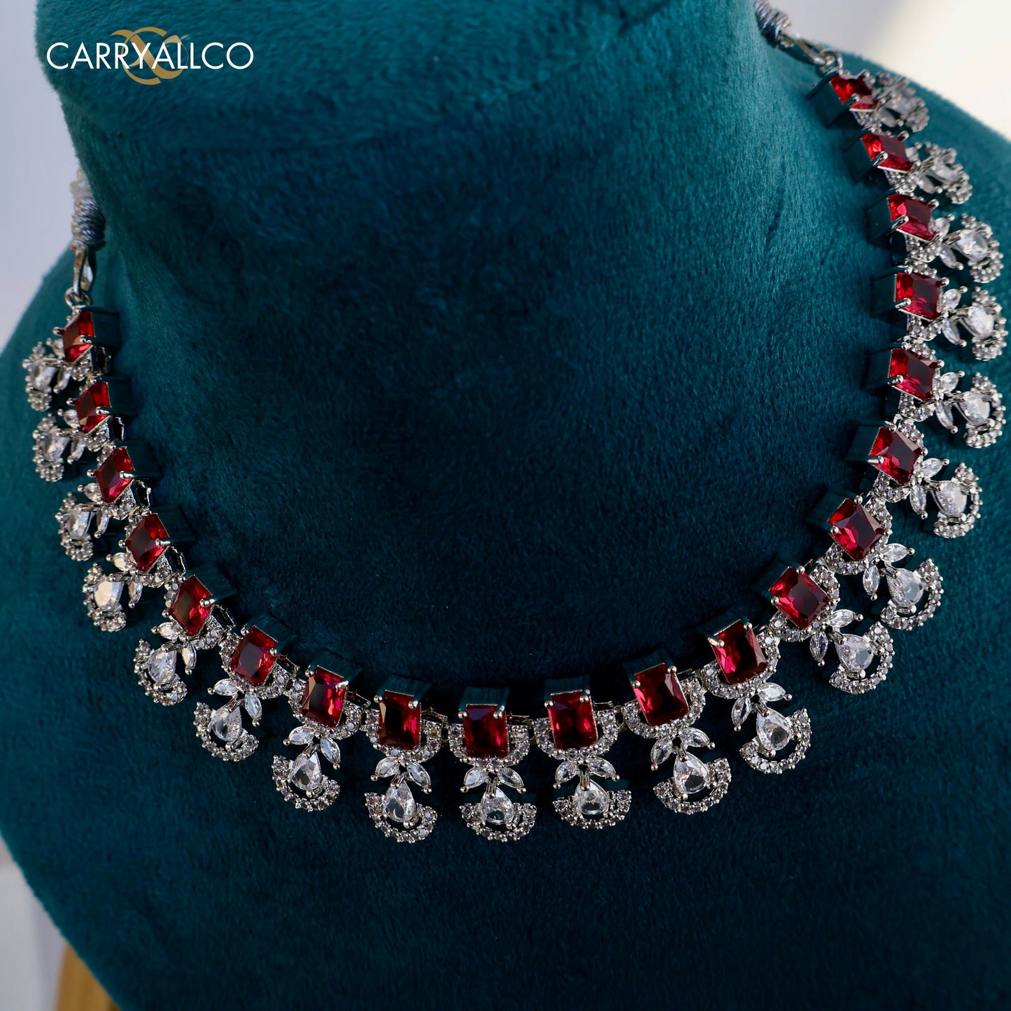 Crimson Blossom American Diamond Necklace Set