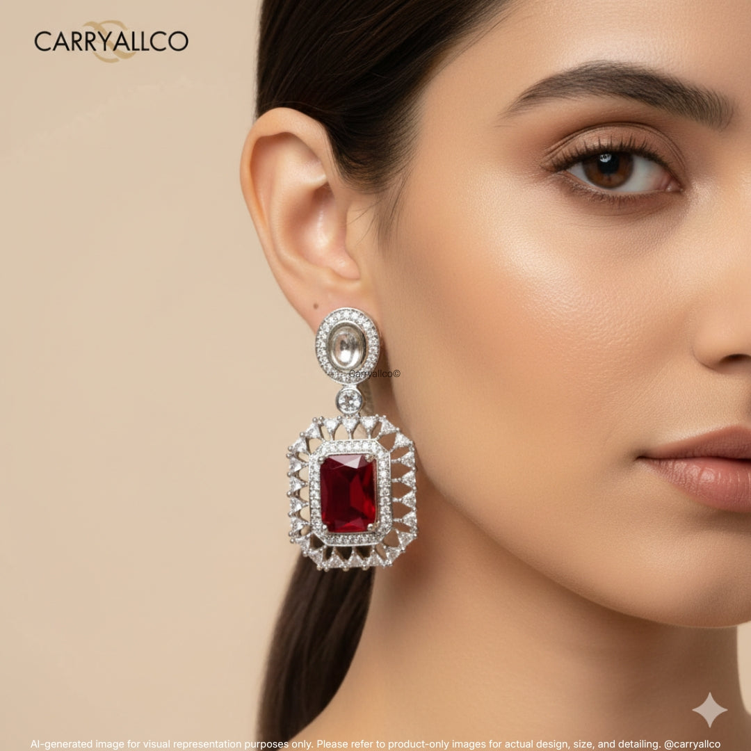 Crimson Radiance American Diamond Earrings