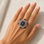 Midnight Sapphire Floral Cocktail Ring – 18K Gold Plated | CARRYALLCO