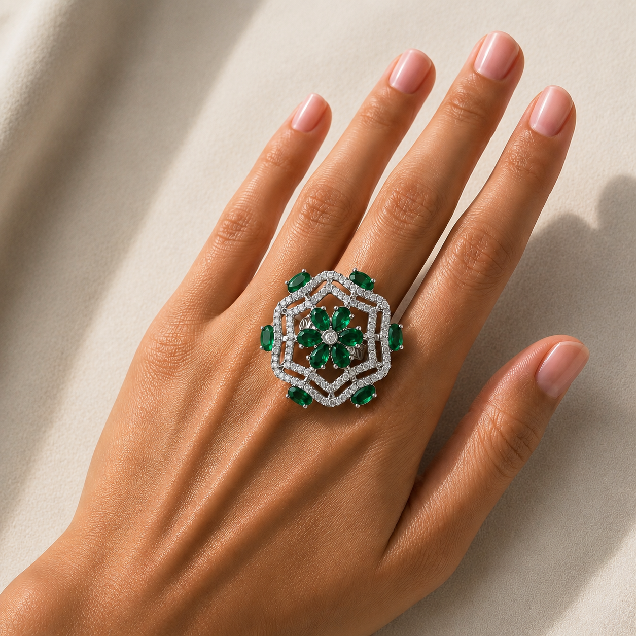 Crystal Floral Cocktail Ring | American Diamond | Carryallco
